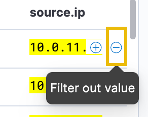 Filtering out the source IP using the minus button.