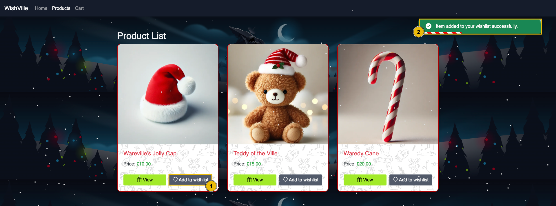 Web application's product page.