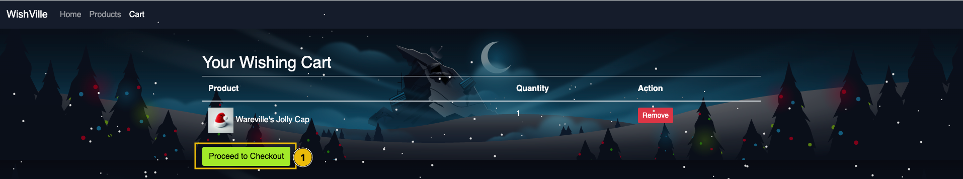 Web application's cart details.