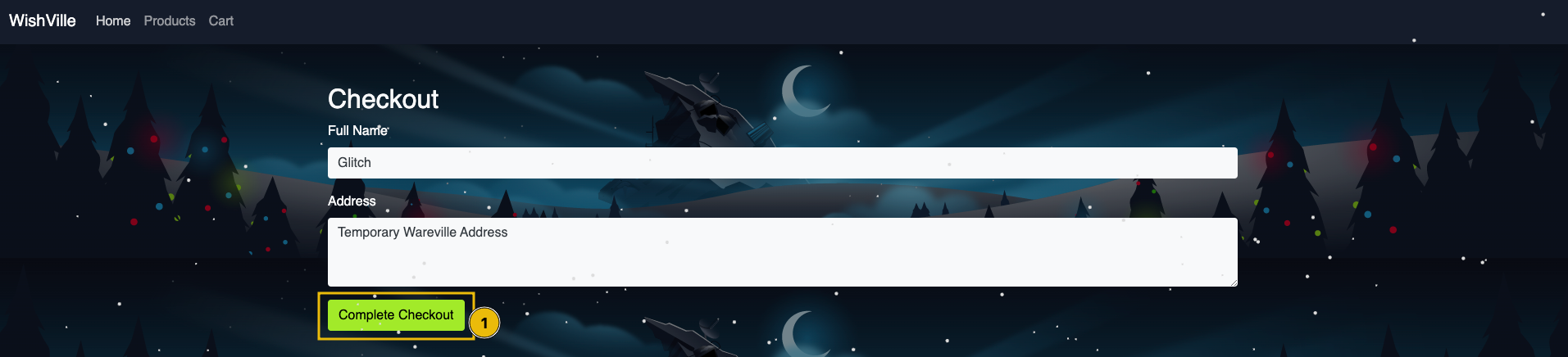 Web application's checkout details.