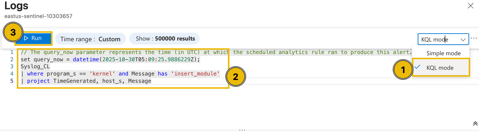 KQL query mode.