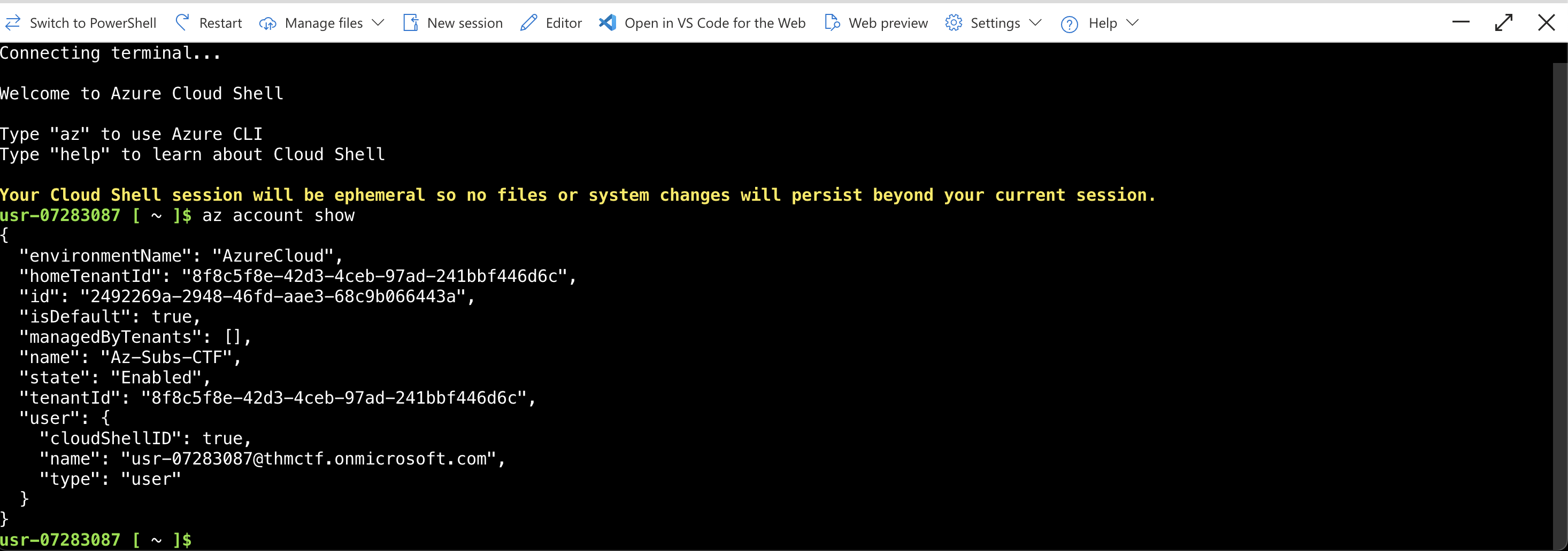 Validating the Cloud Shell access.