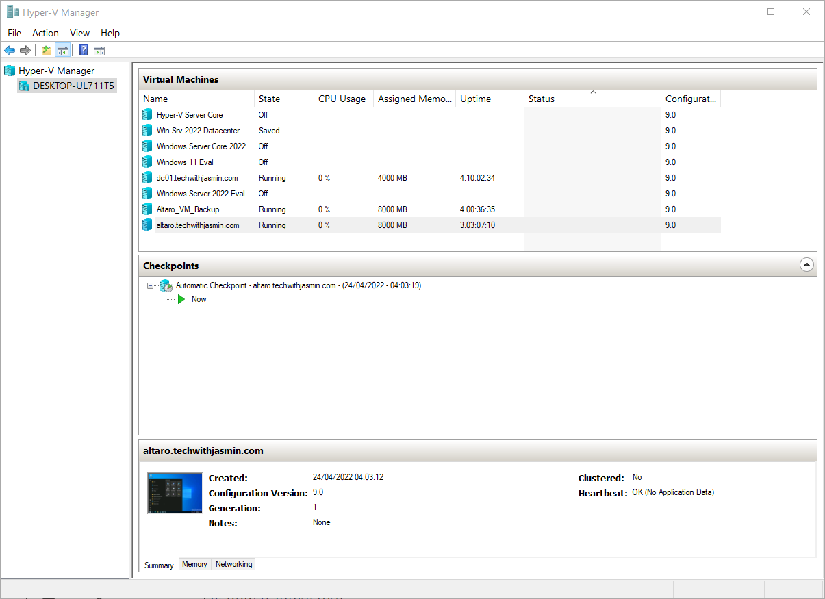 A picture of the Hyper-V interface