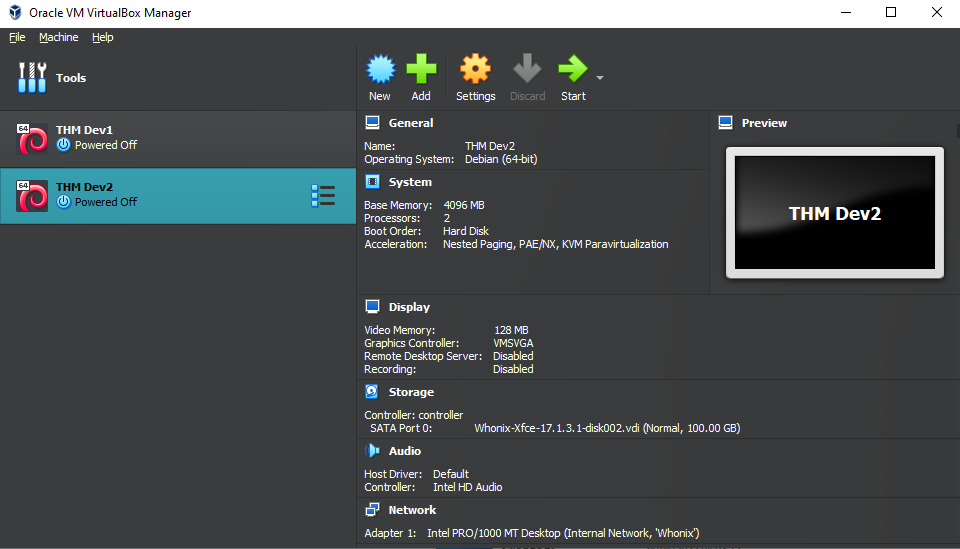 A picture of the VirtualBox interface