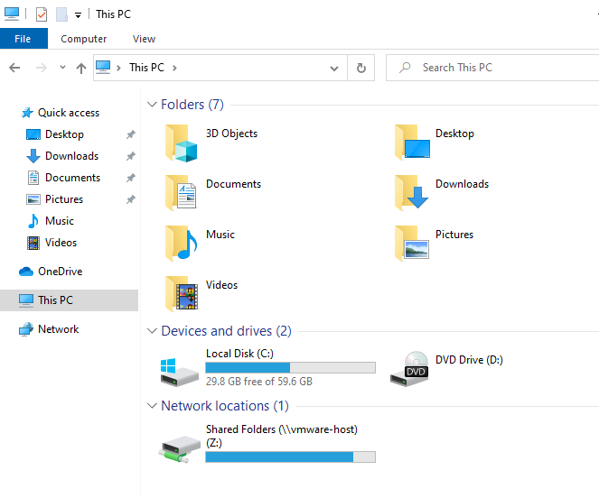 Viewing the mapped share folder within the guest vm