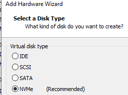 Selecting various virtual disk types