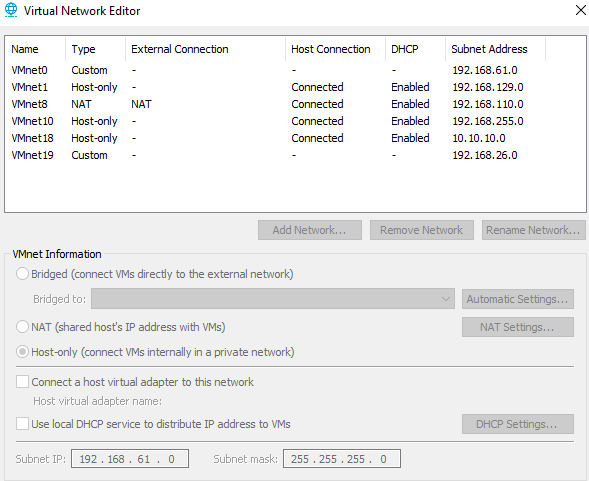 Managing vNICs within VMWare Workstation