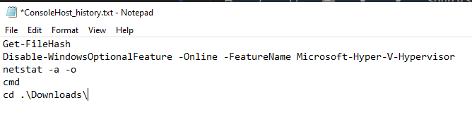Contents of the PowerShell command logs.