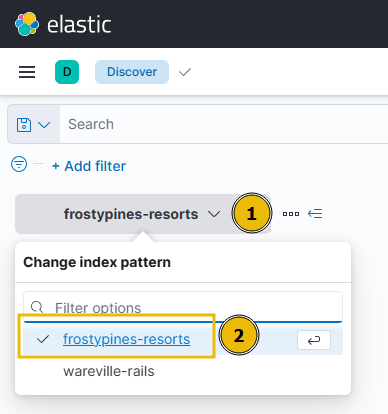 selecting the frostypines-resorts collection within ELK