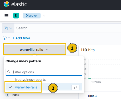 selecting the wareville-rails collection within ELK to follow along with this stage of operation blue
