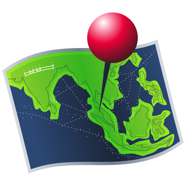 depicting a geographical map with a pin in the middle to pinpoint a location.