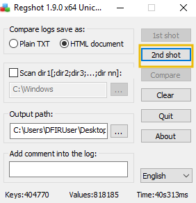 Using Regshot to create the 2nd snapshot