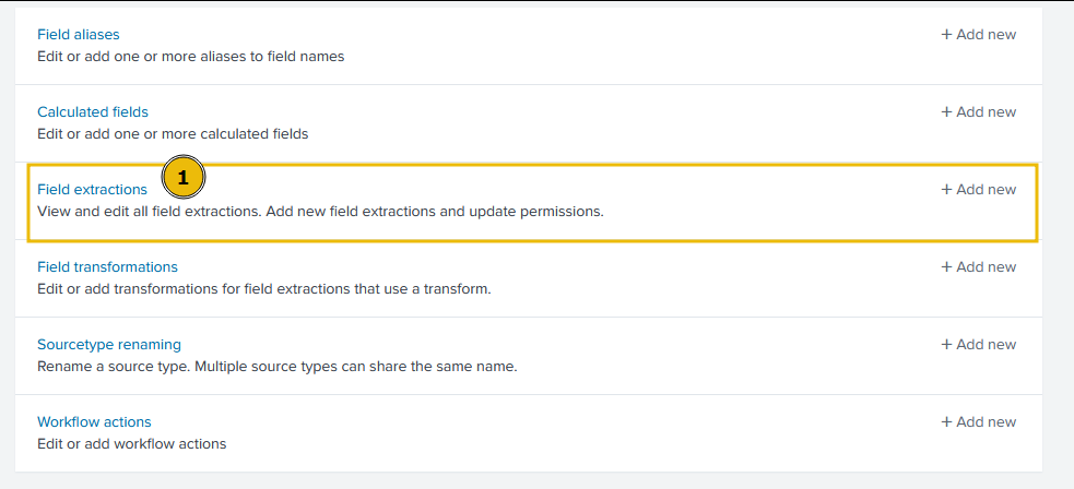 Select Field Extractions Option