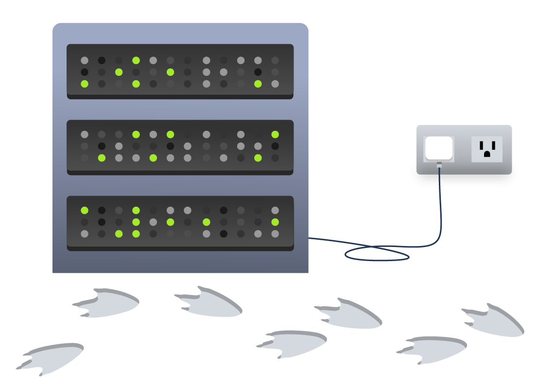 Footprints approaching a server