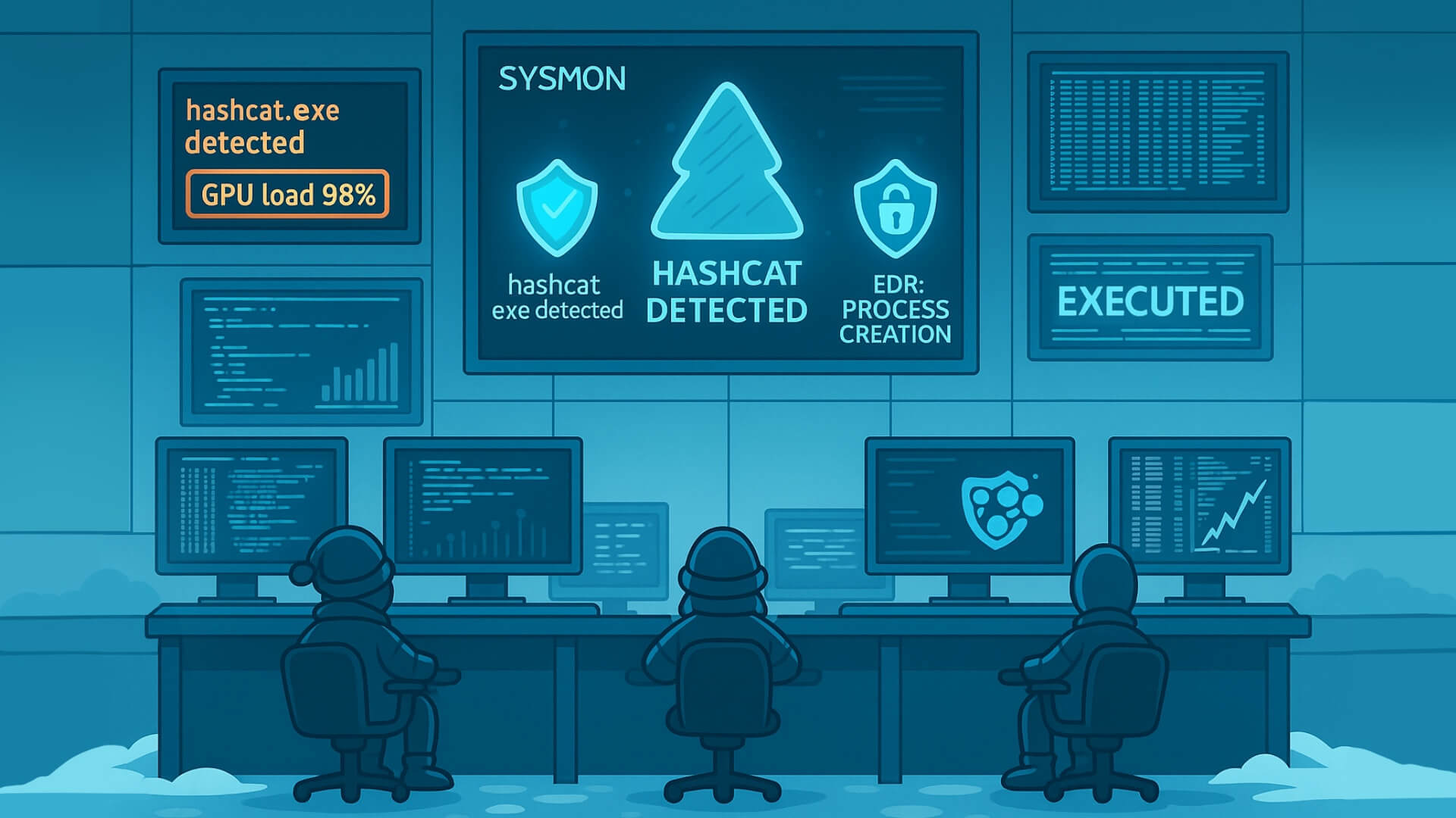 SOC setting with analysts performing monitoring and investigation of various alerts.