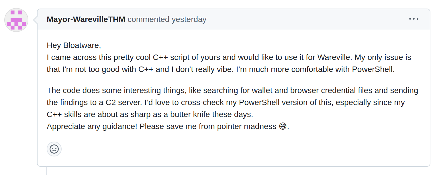 MM's GitHub comment on the referenced project, revealing their identity.