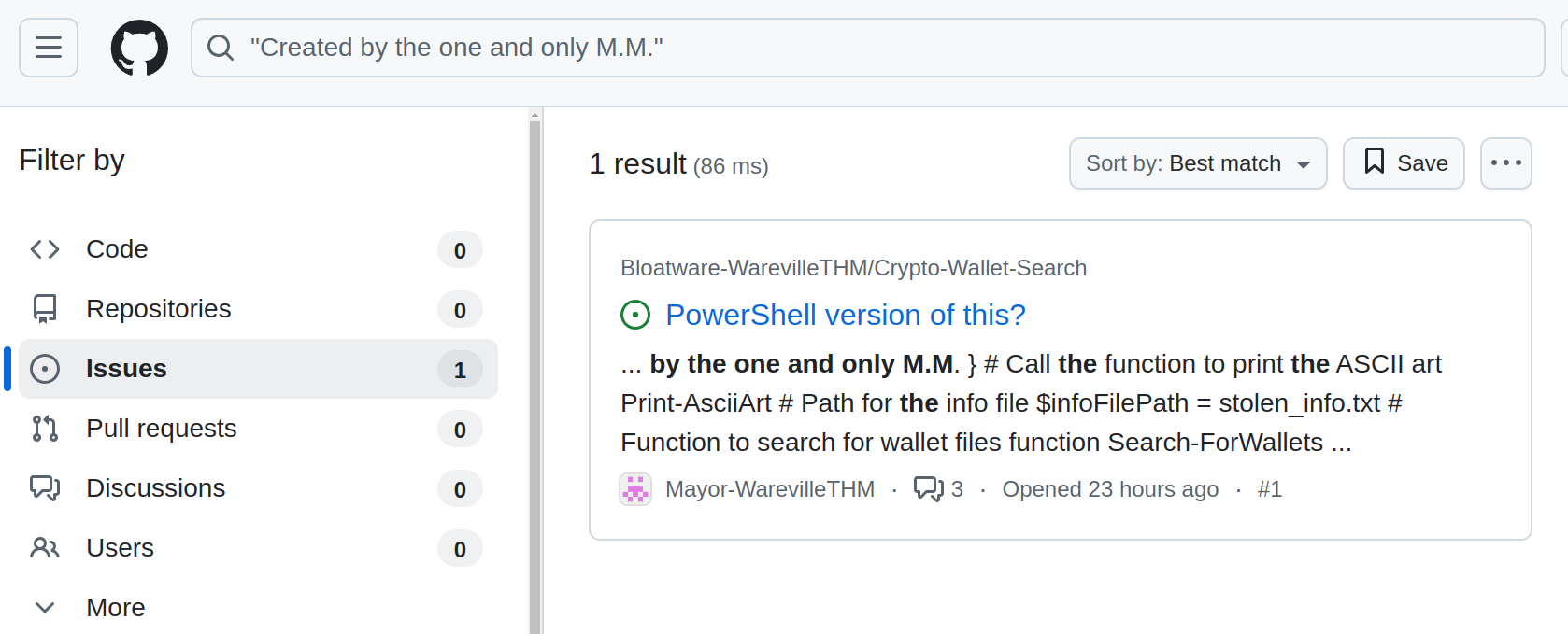 GitHub search results page based on the keywords indicated.