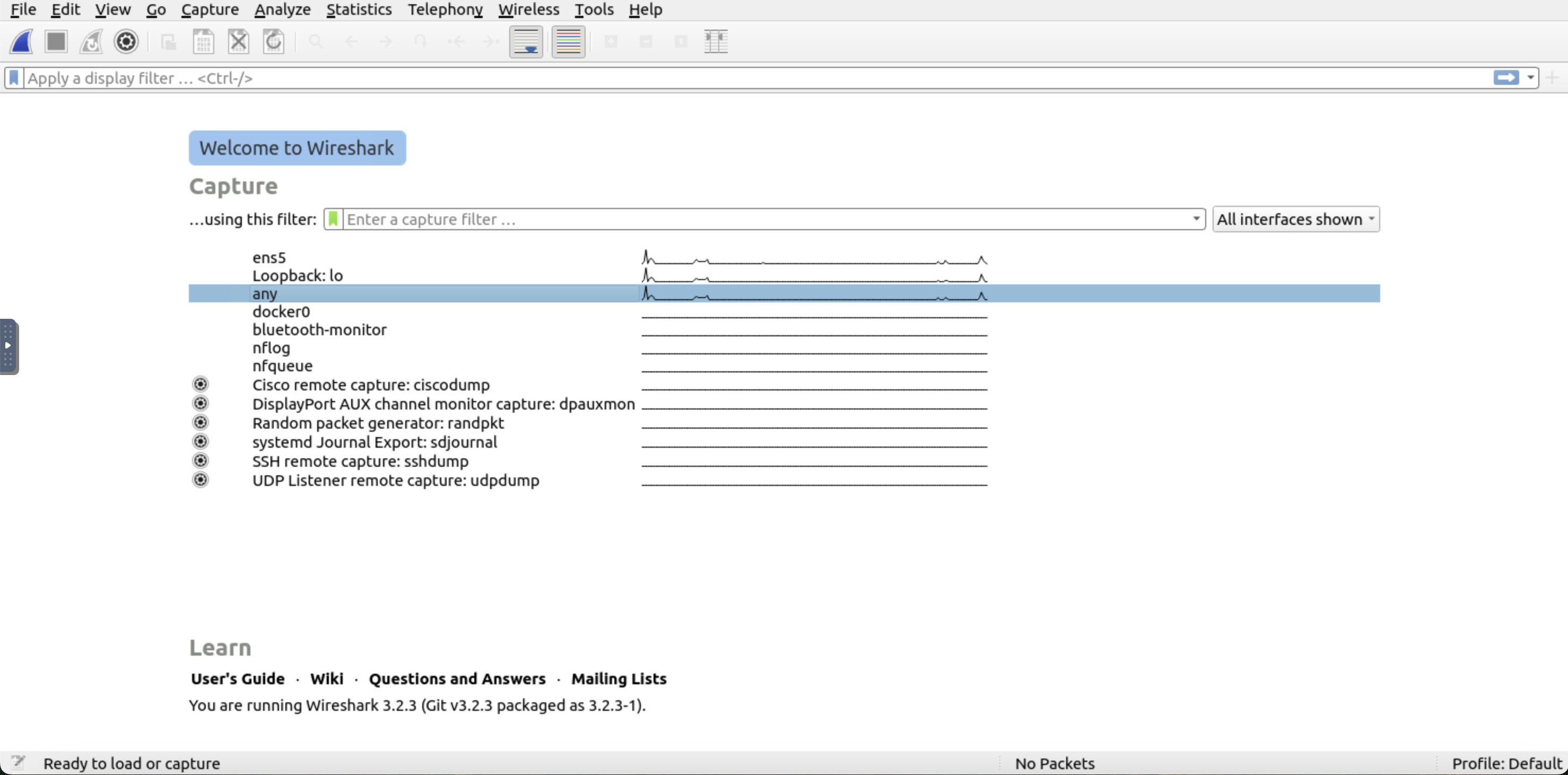 Wirshark and the available interfaces