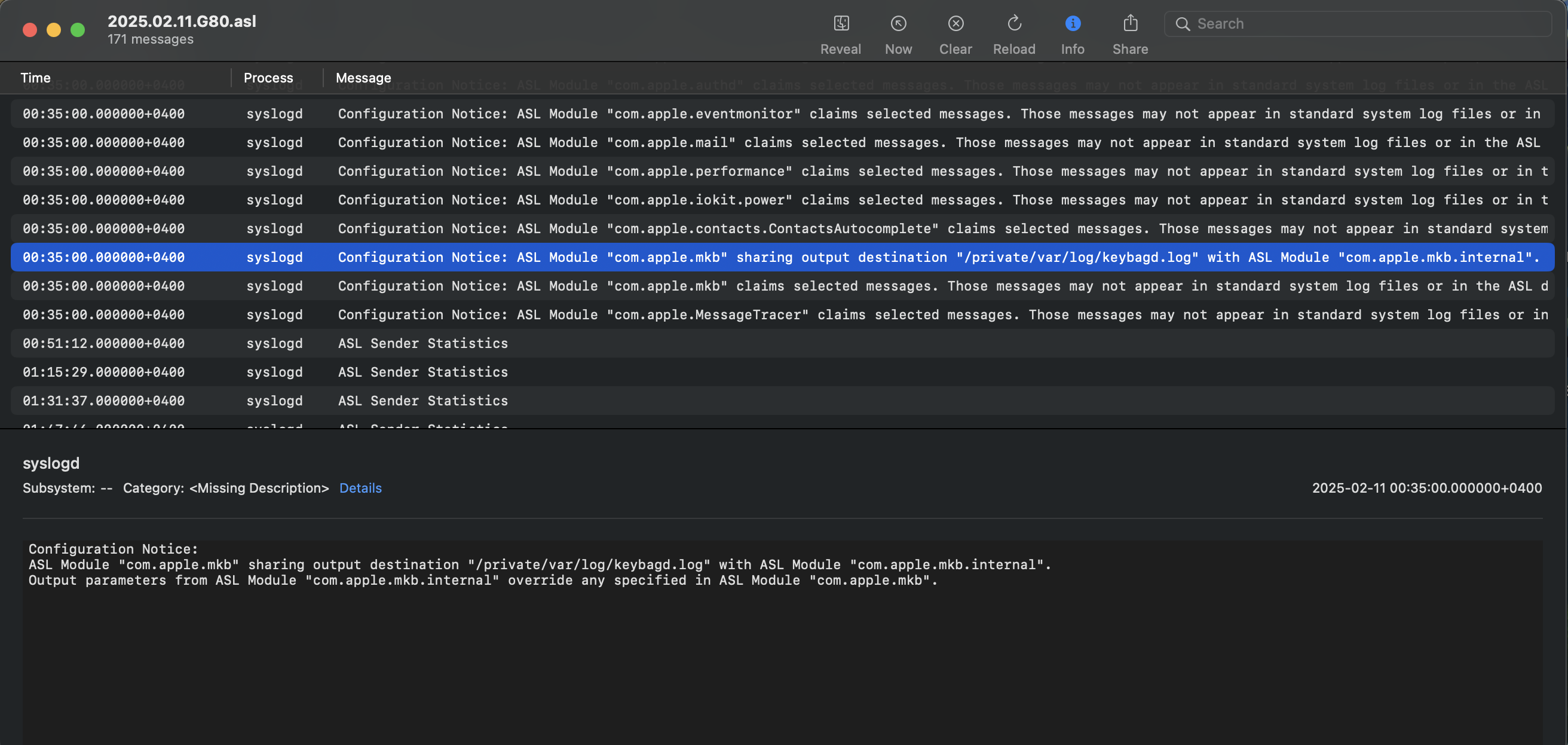 ASL parsed using the Console app
