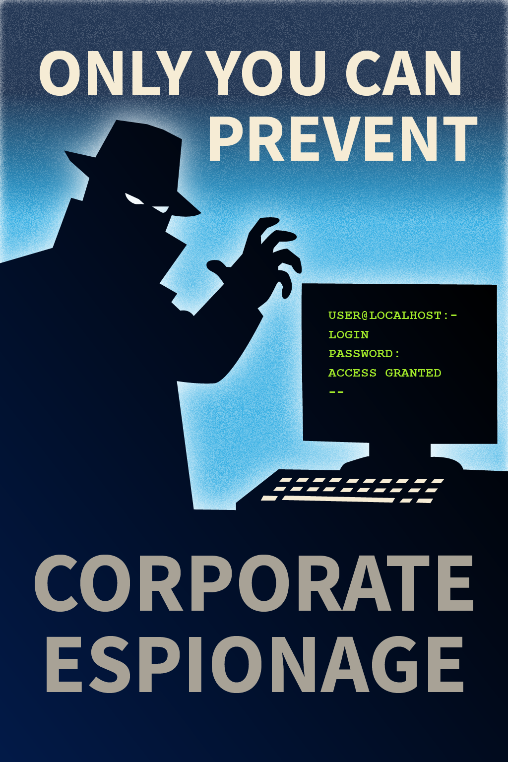 A poster showcasing corporate espionage