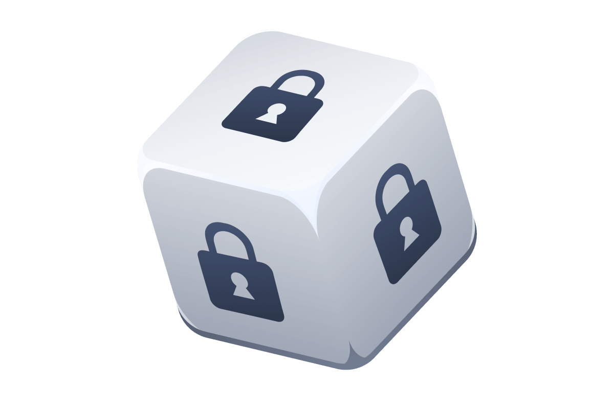 A die with padlocks on it instead of numbered dots