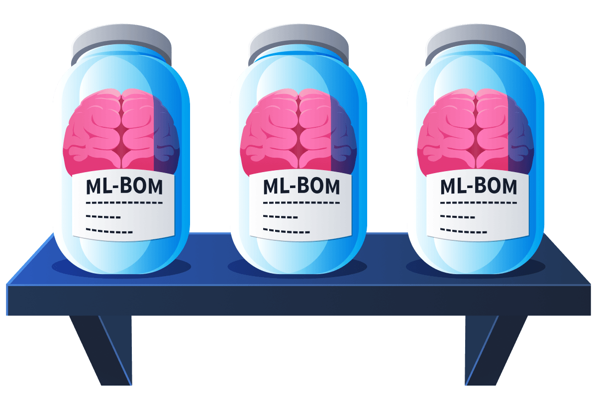 a shelf with 3 mason jars on it, each labelled "ML-BOM"