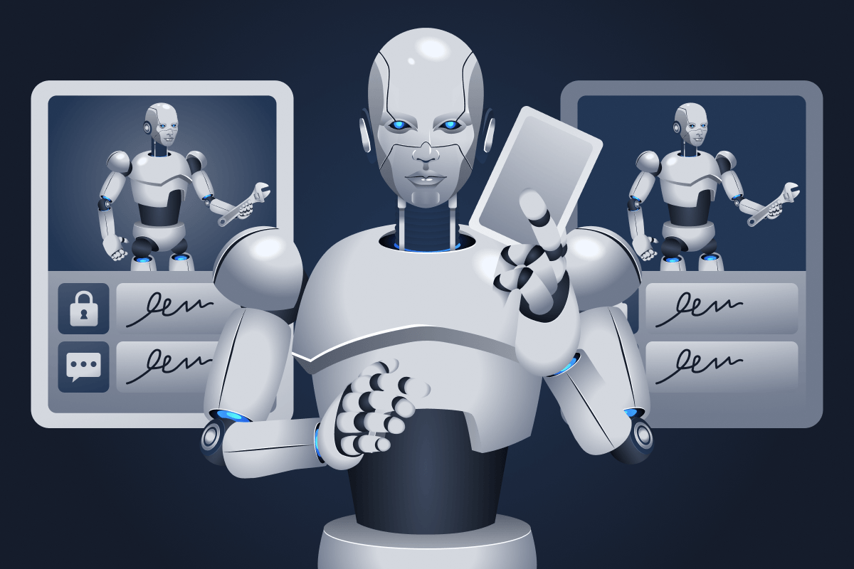 A robot holding up its "Agent Card" 