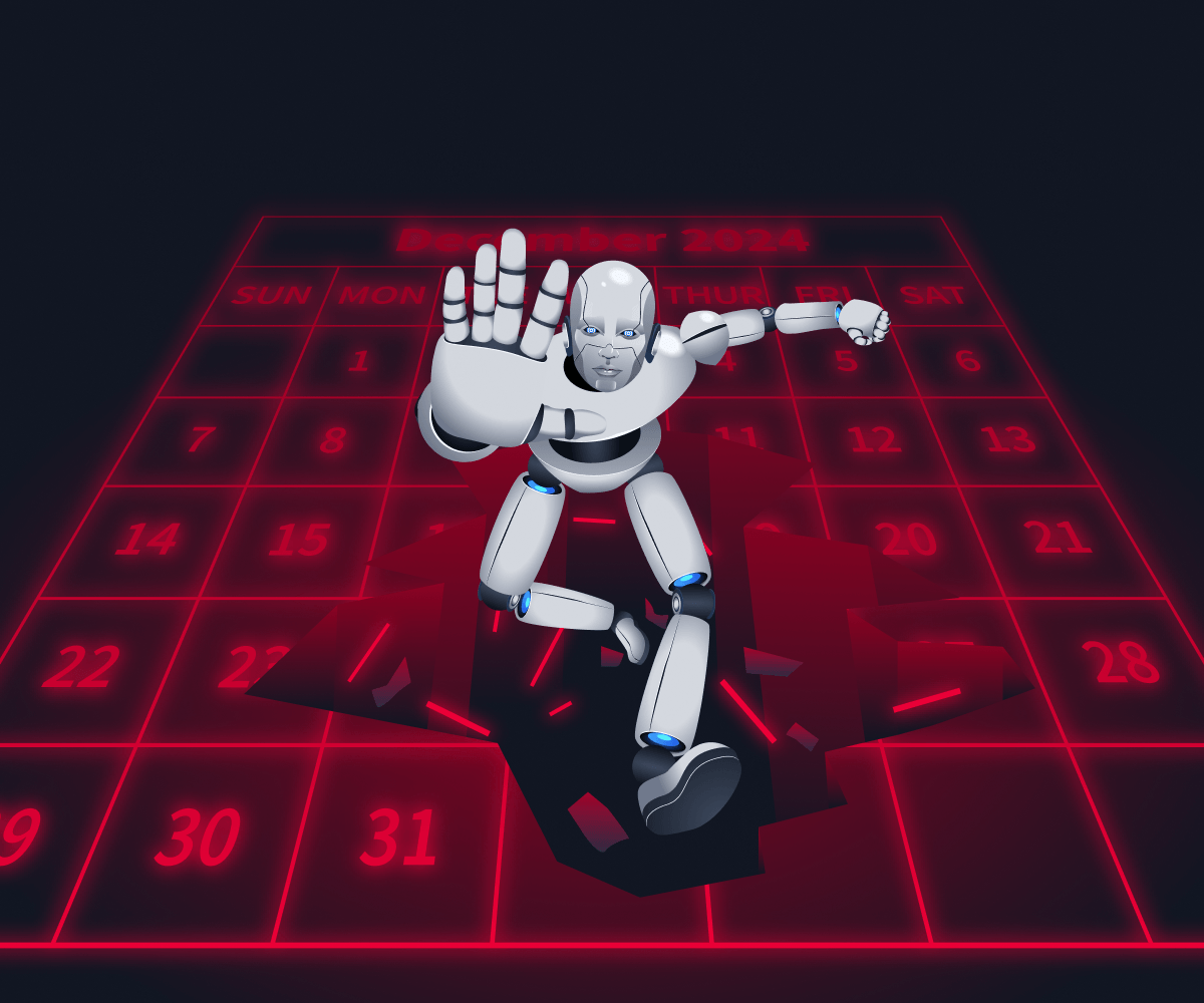 a robot falling through a calendar