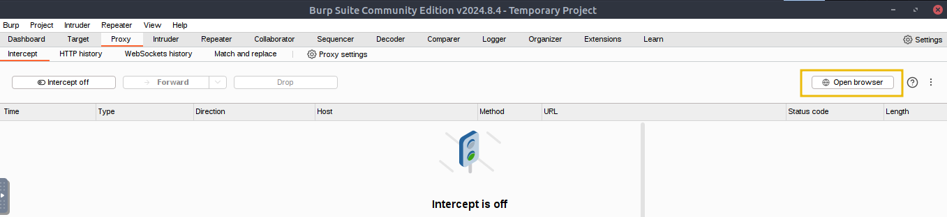 opening browser with in Burp suite