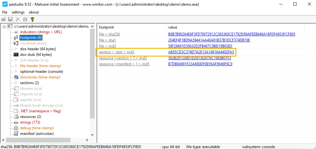 checking sections in PEStudio
