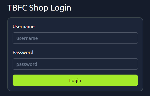 TBFC login page.