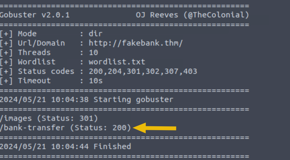 Screenshot showing Gobuster output