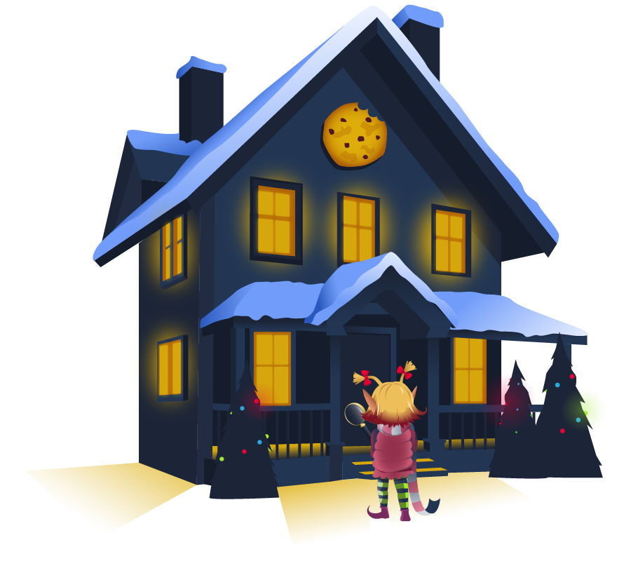 Illustration showing McSkidy in front of a house