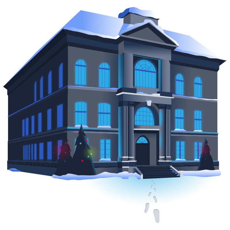 Illustration of a mansion with footsteps leading to it.
