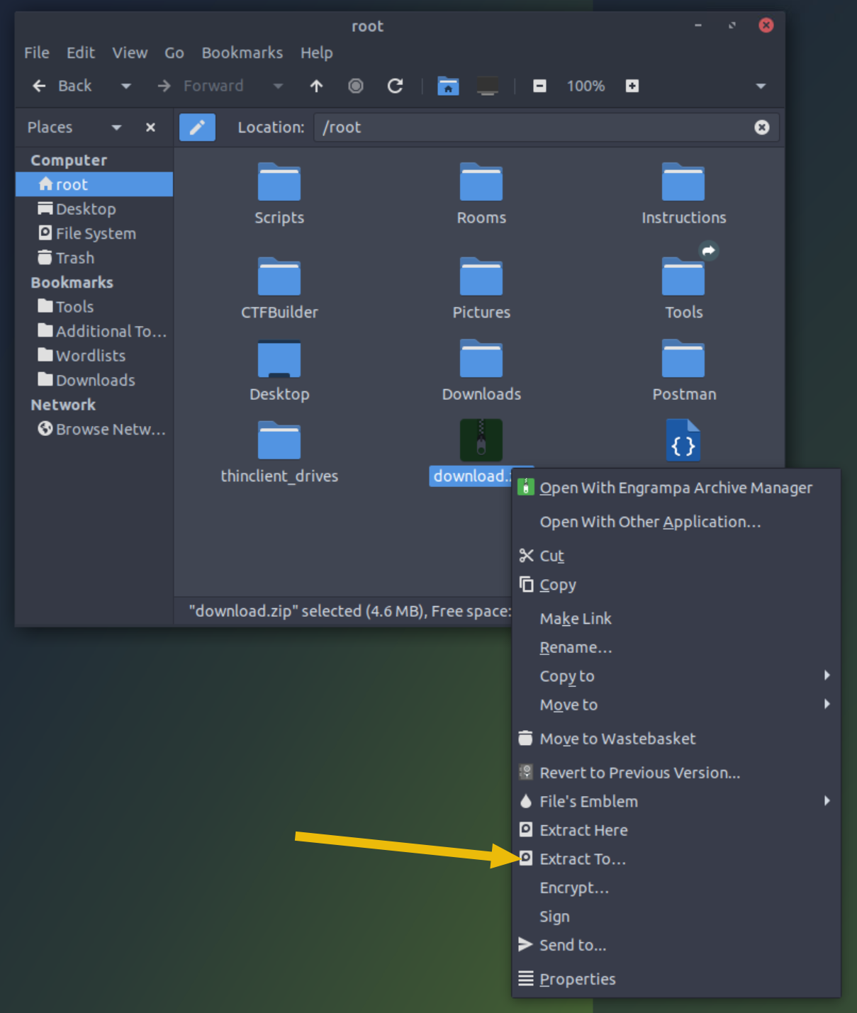 A screenshot presenting extraction of a zip archive.