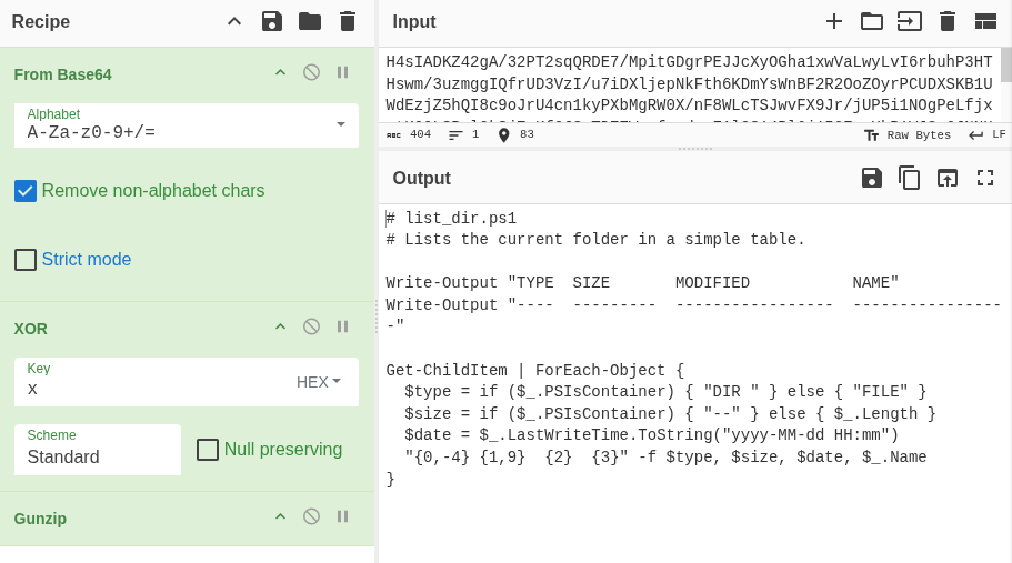 A screenshot containing multiple operations in CyberChef