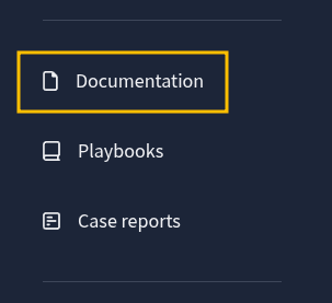 The SOC Simulator sidebar with the Documentation item highlighted, above Playbooks and Case reports.