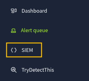 The SOC Simulator sidebar with the SIEM item highlighted.