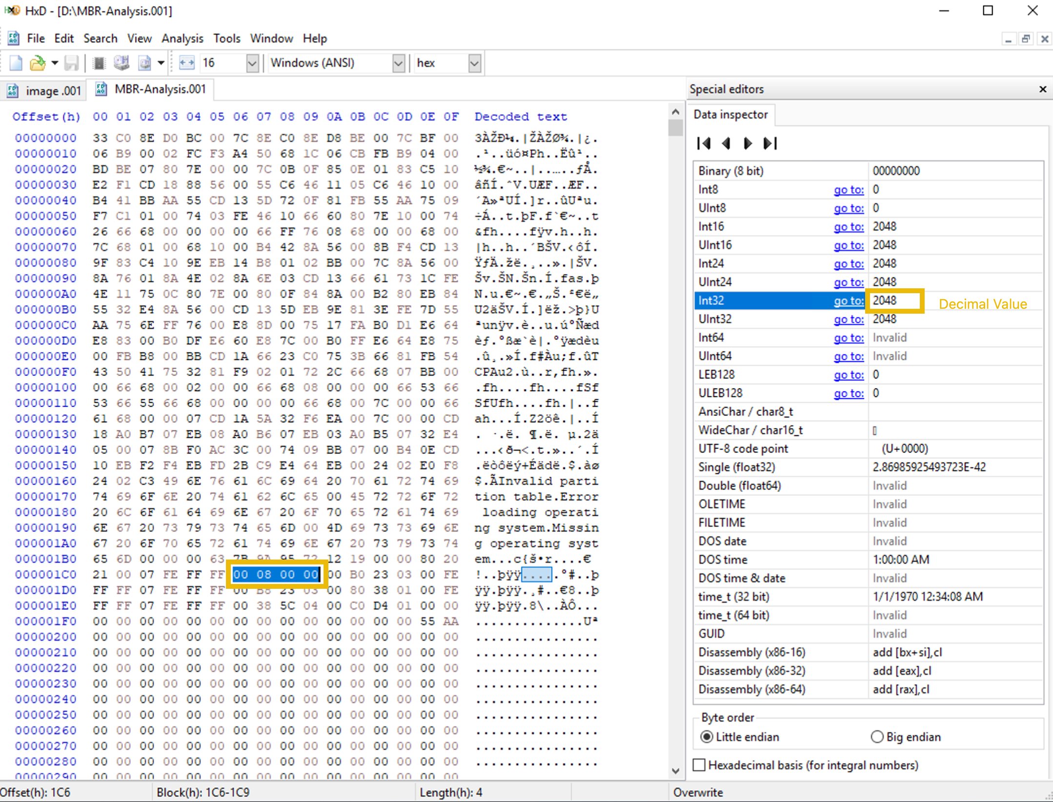 MBR with Starting LBA of first partition highlighted.