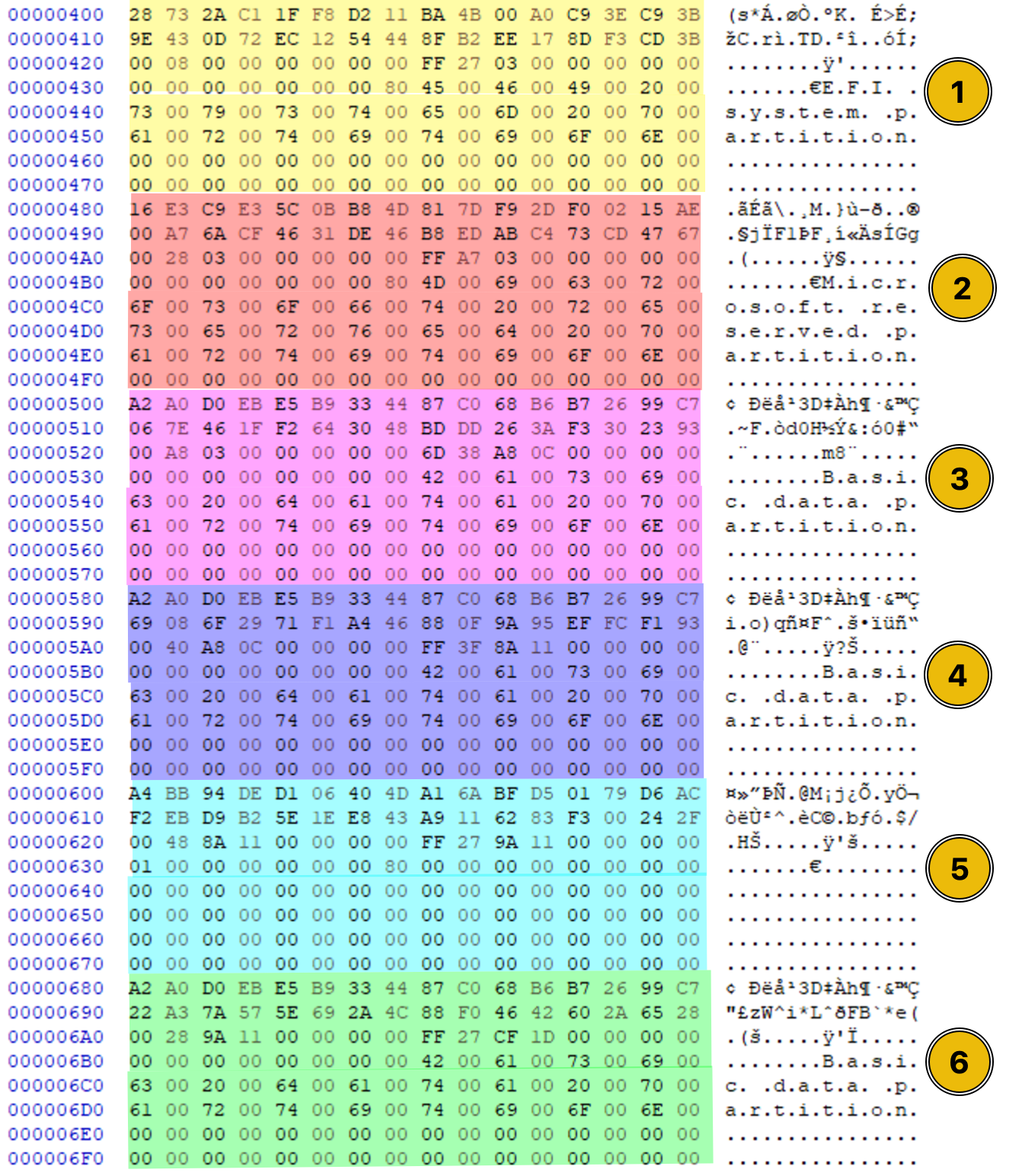Partition Entry Array of a GPT partitioned disk.
