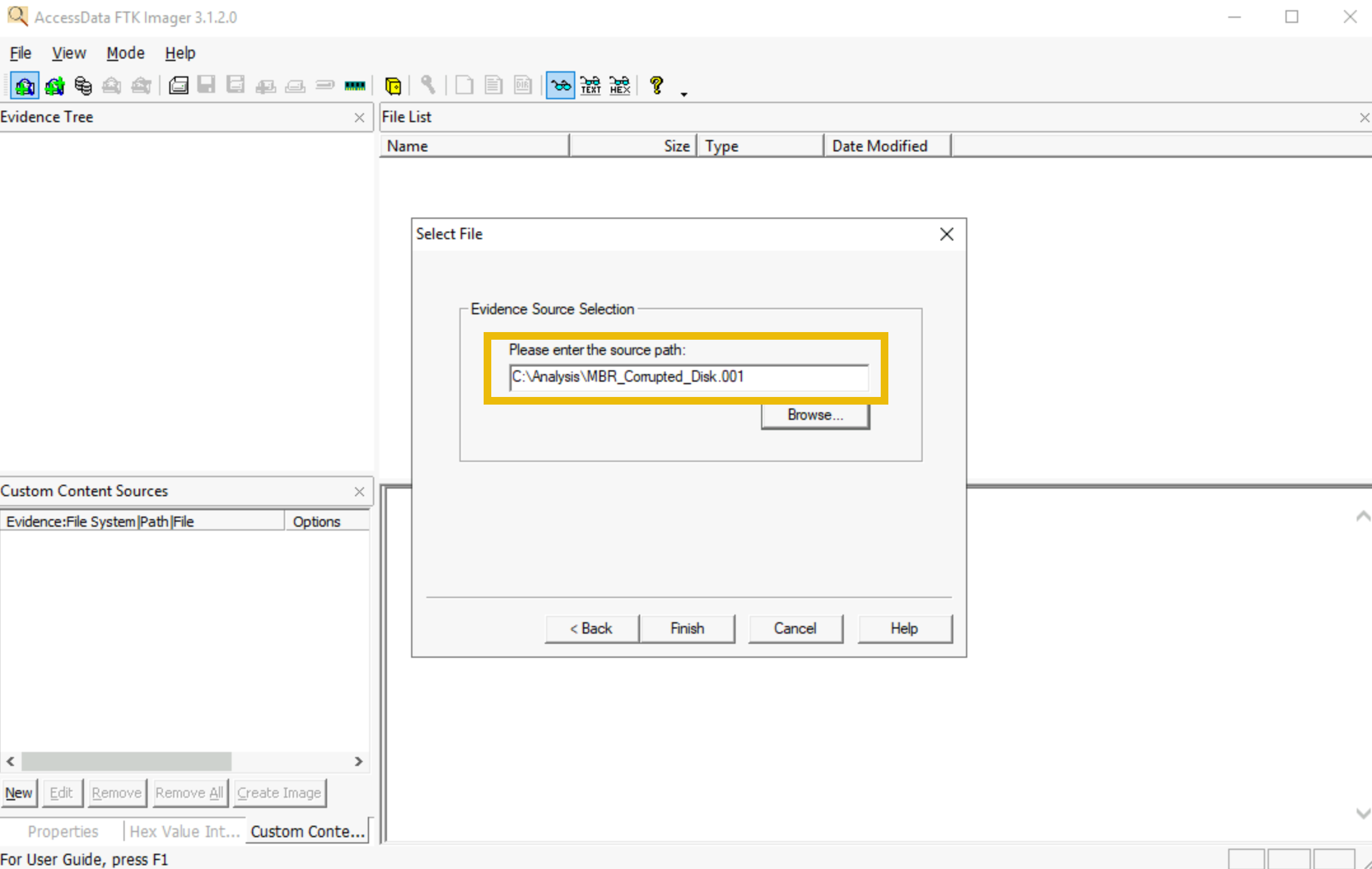 Disk Image loaded into the "Select File" option.