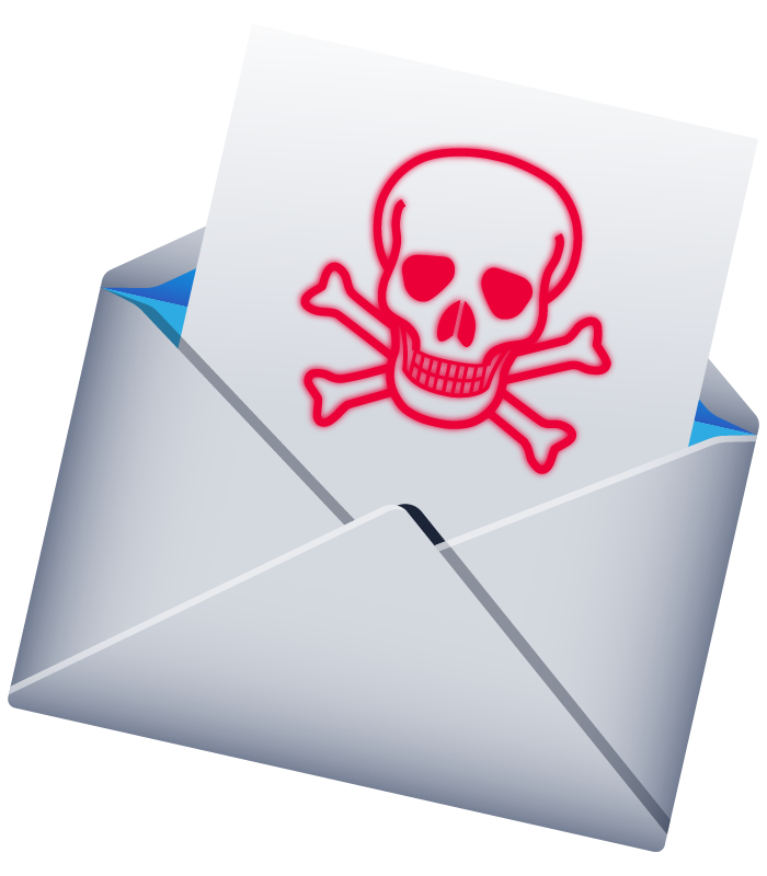 An image of an envelop with a paper popping up having a danger sign.