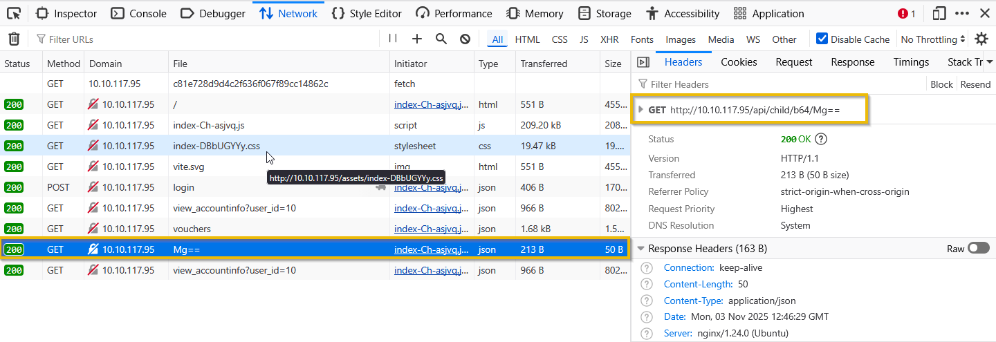 Developer tools: child endpoint request