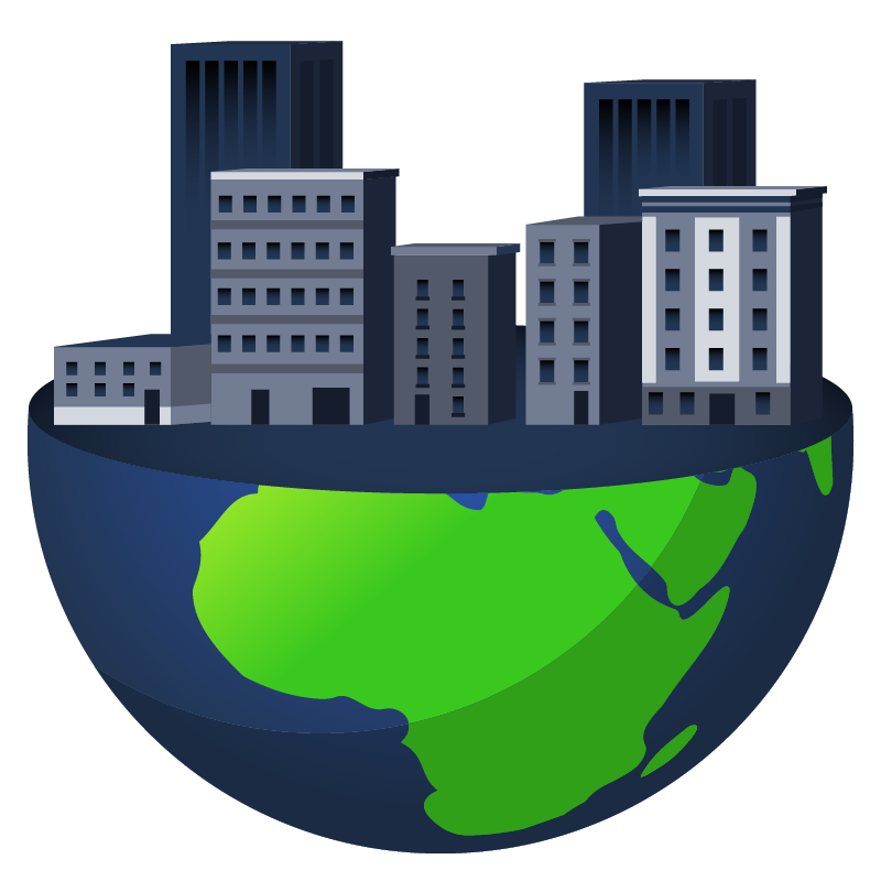 Illustration of a planet’s infrastructure symbolizing web servers, networking, and systems that support the web application, with interconnected networks and servers at its core.