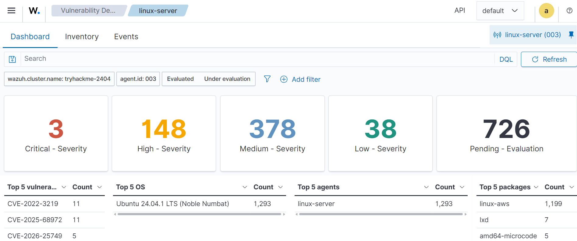 Wazuh vulnerability detection.