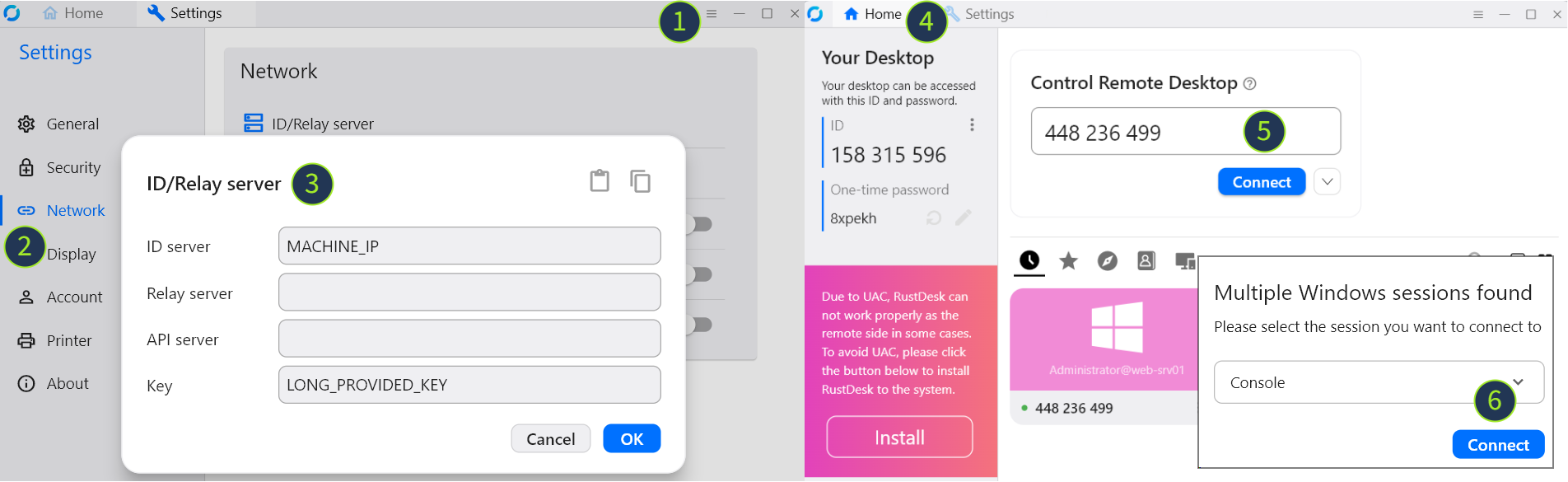 GUI location for the RustDesk setup steps mentioned above.