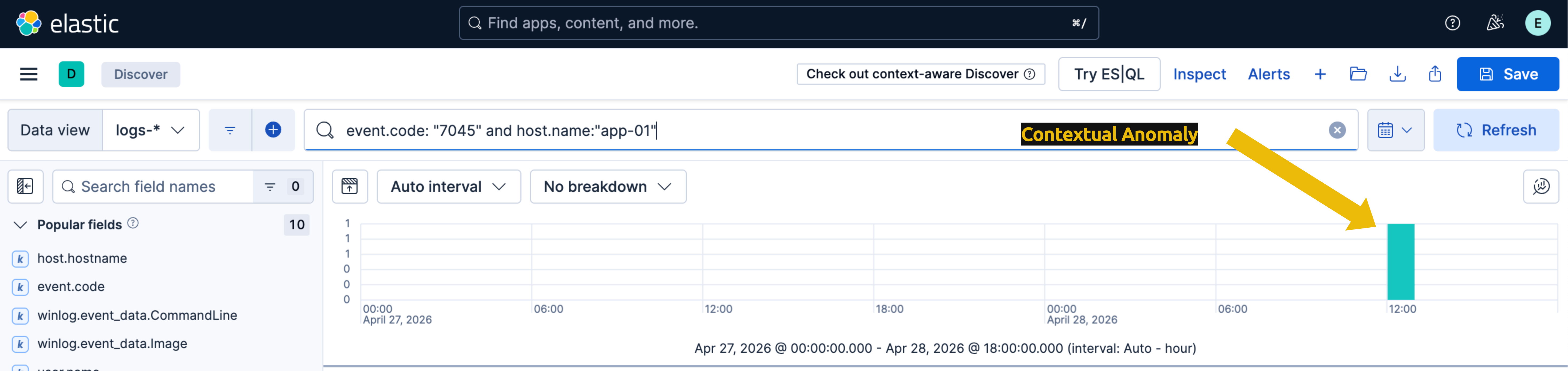 Screenshot of anrare event of service creation on "app-01" host.