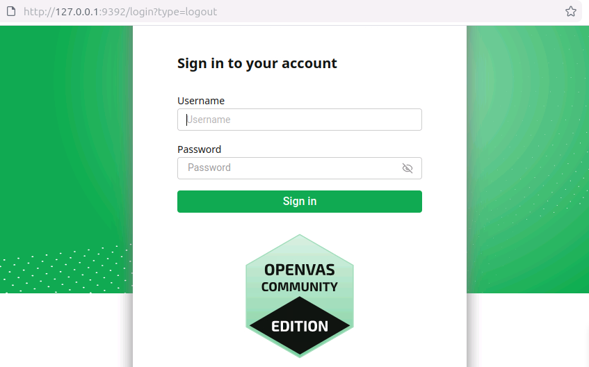 OpenVAS login screen.