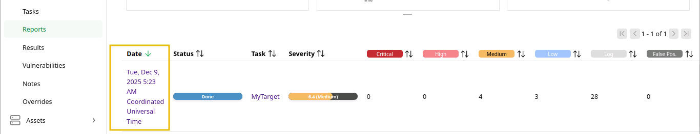 Viewing Report in OpenVAS.