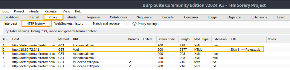 Entering BurpSuite main page.